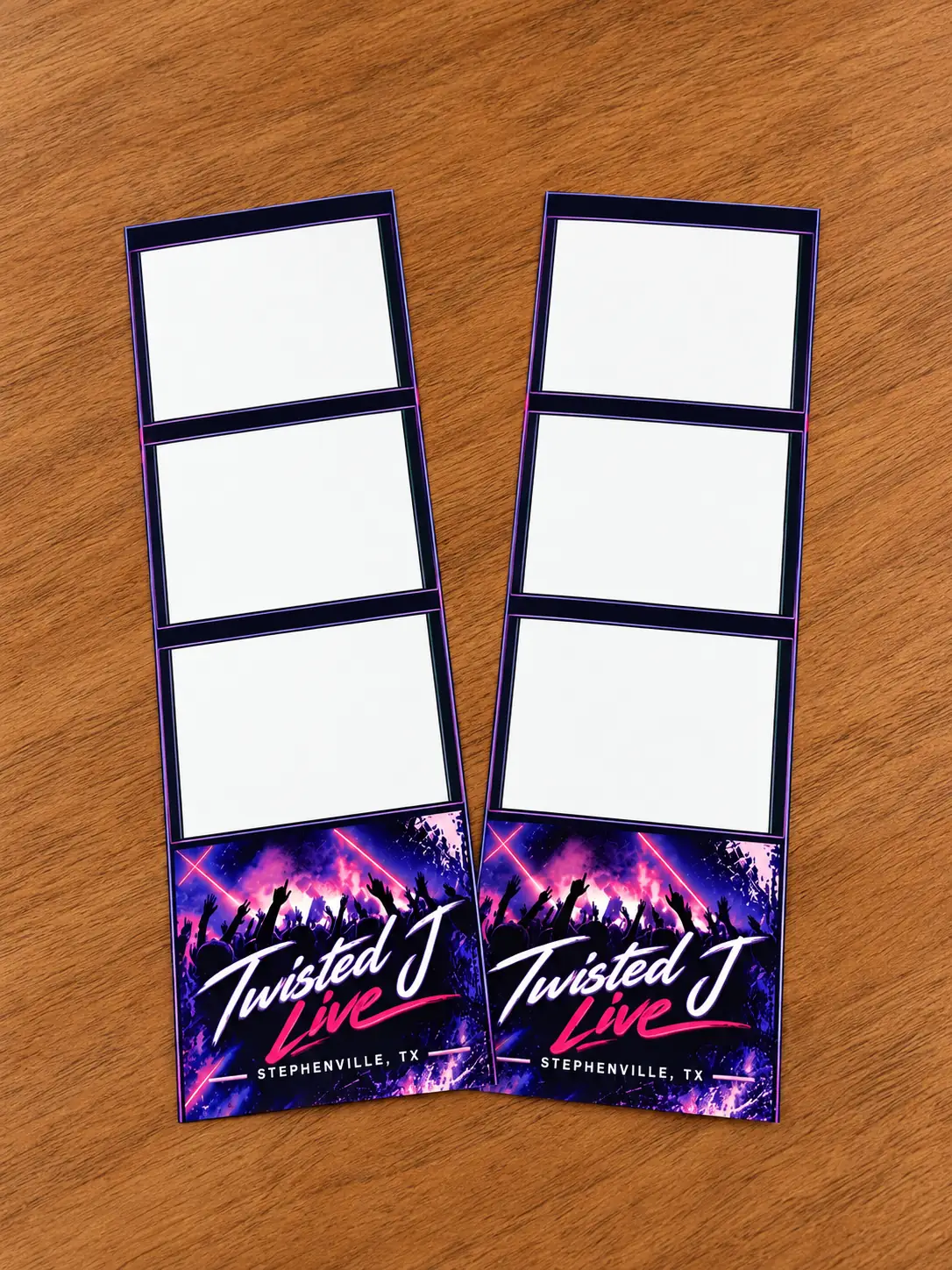 Custom Twisted J Live photo strips printed by Experience Vending, Stephenville, TX